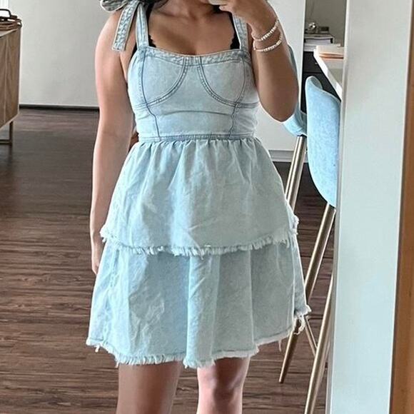 Y2K American Eagle retro denim corset mini dress w/adjustable ties, size XL - Picture 1 of 8